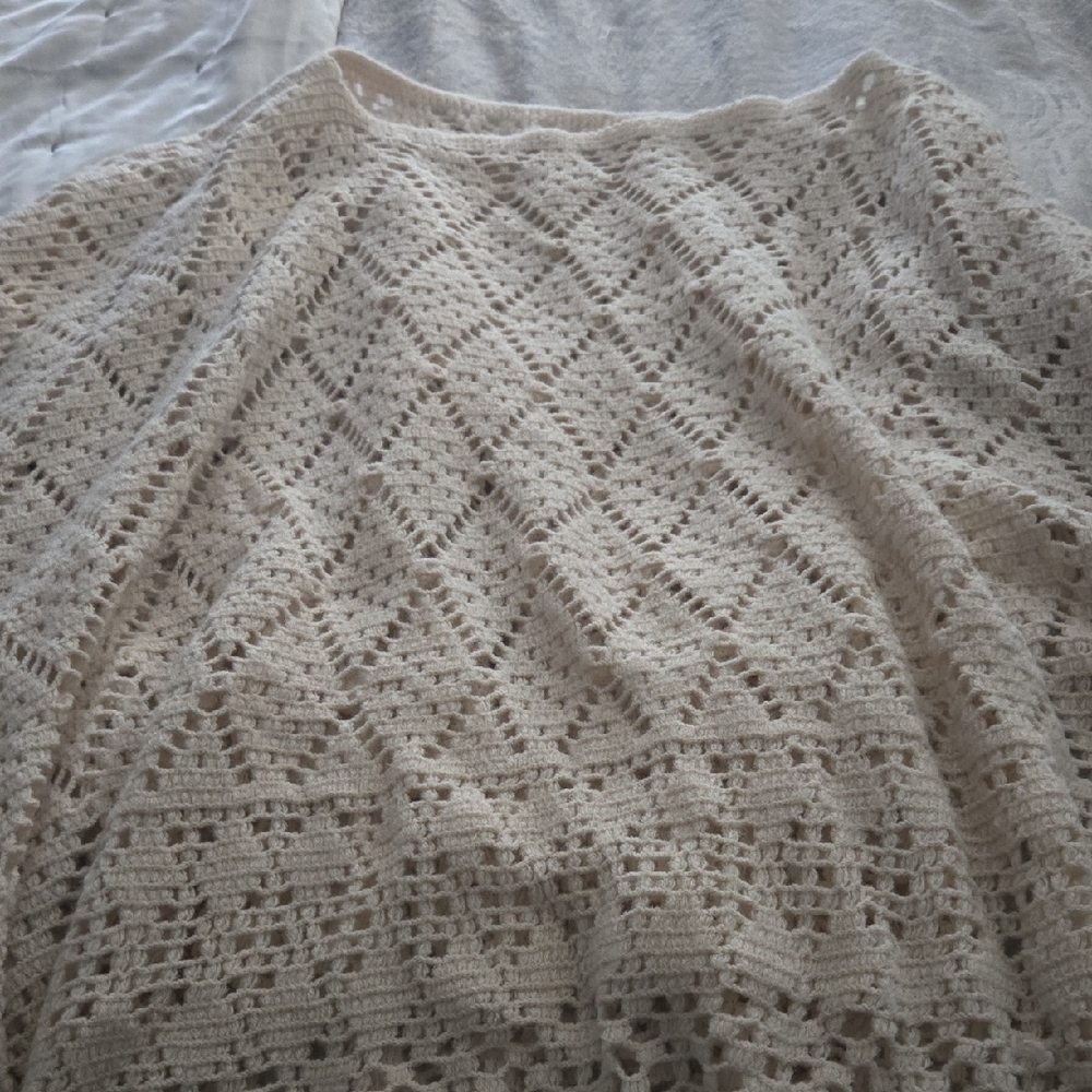 Cream Crochet Poncho